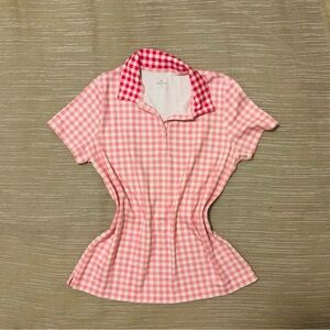 Women's Pink Gingham Cotton Polo Top